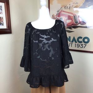 Style & Co Bell Sleeve Peplum Top Black Medium